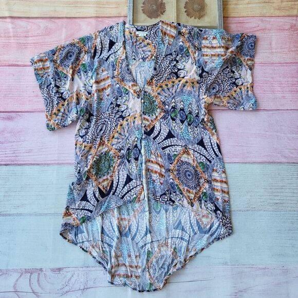 Flynn Skye Stevie Mind‎ Blown Button Front High Low Boho Kimono OS - Picture 4 of 9